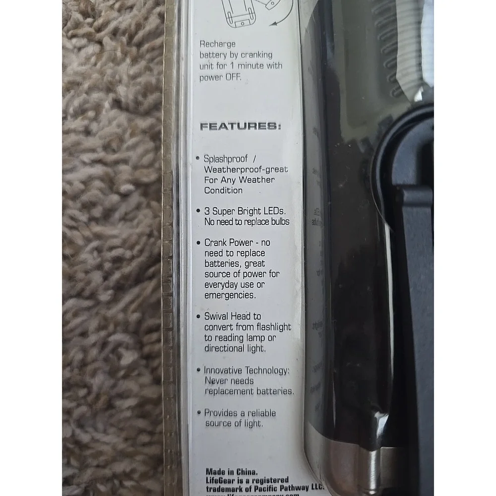 Life Gear StormProof Crank H2O Splashproof Flashlight